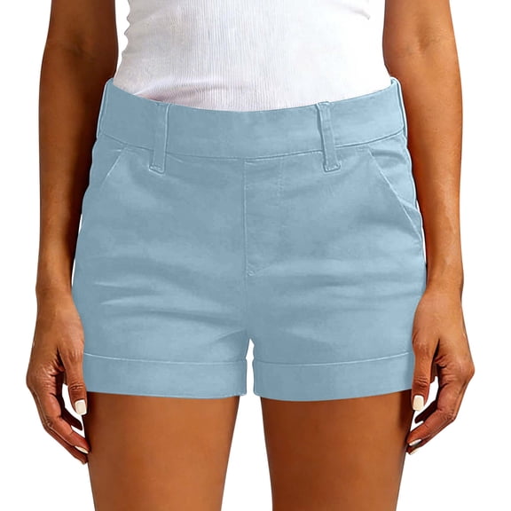 Qiopertar Women's Hiking Shorts with Pockets Elastic Waist Casual Outdoor Adventure Travel Slim Fit Stretch Shorts, Blue 3XL
