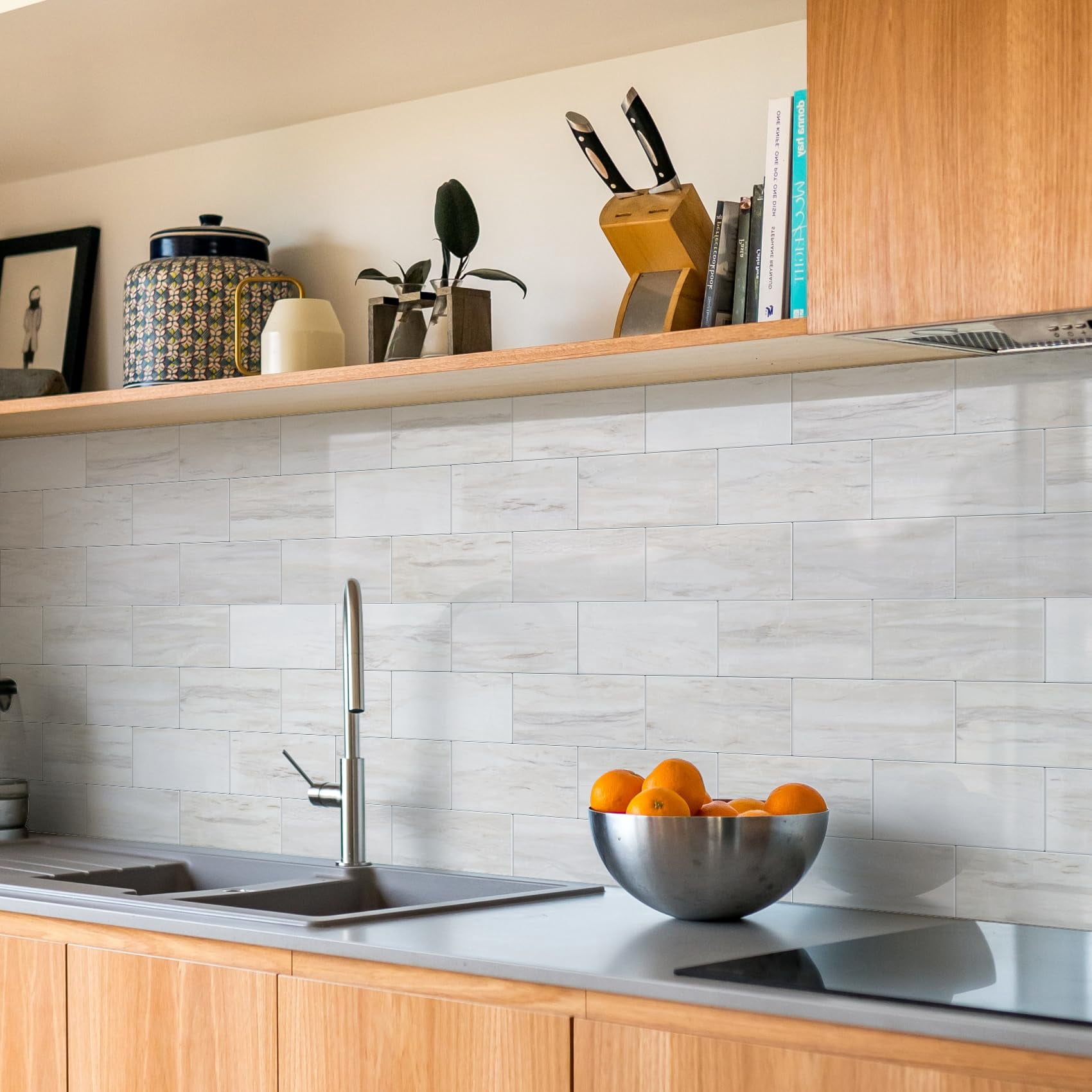 Subway Tile Peel And Stick Backsplash  Glossy Light Brown Pvc Self Adhesive On For Kitchen Bathroom(10 Sheets)