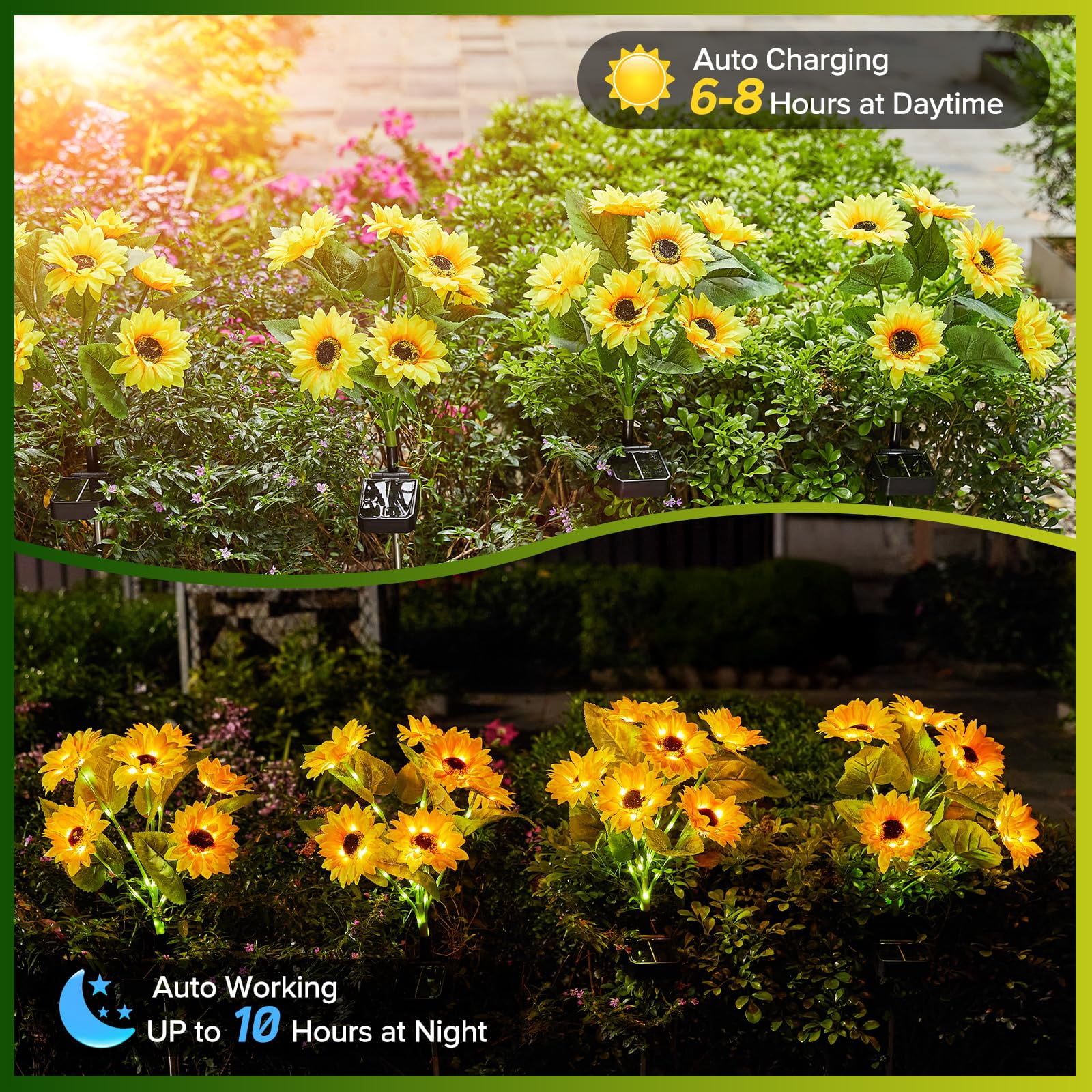 4 Pack with 24 Solar Sunflower Lights Outdoor Waterproof, Bright Solar Sunflower Lights for Lawn Yard Pathway