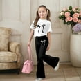 thumbnail image 2 of Kids Toddler Girl Clothes Bow Print Short Sleeve Shirts Pants 2Pcs Fall Winter Outfits Set Black 7 Y-8 Y, 2 of 5