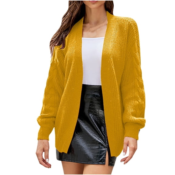 UAMVSH Cardigan Sweaters for Women Casual Open Front Long Sleeve Outerwear Trendy Cable Knitted Solid Color Sweater Jackets(Small,Yellow)