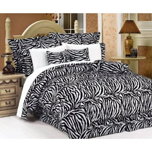 Legacy Decor 7 PC Black and White Zebra Print Faux Fur, Queen Size
