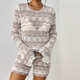 thumbnail image 5 of qolati 2 Piece Pajamas Sets Ribbed Knit Matching Outfits Long Sleeve Cutout Crop Sweater Pullover Tops Shorts Sleepwear Loungewear Sweatsuits, 5 of 6