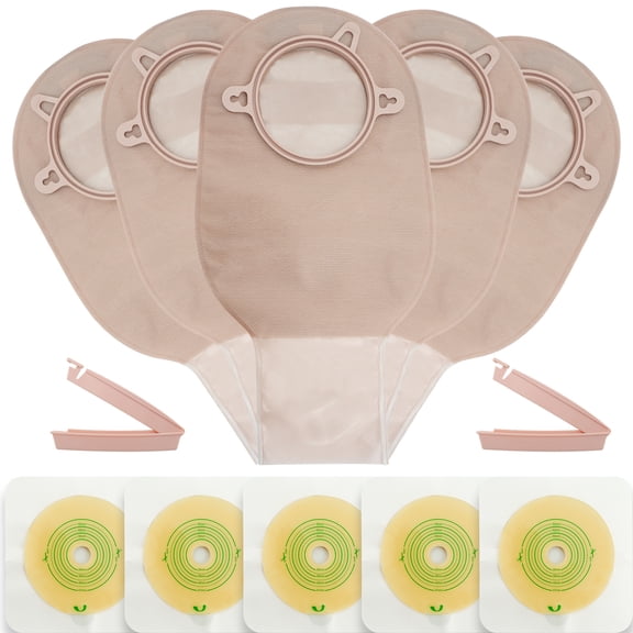35PCS Colostomy Bags,Ostomy Supplies,Two-Piece Ostomy Bag with Clamp(25pcs Bags 10pcs Barriers)