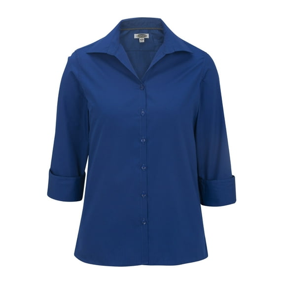 Women's Open Neck Poplin 3/4 Sleeve Blouse , 5040 , ROYAL , XX-Large