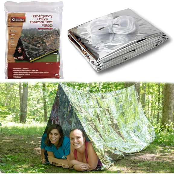 Grizzly Gear Emergency Thermal Tent- Reflective Mylar Survival Shelter- XL Size Weatherproof Tube Tent Retains Heat and Fits 2 Adults in All Weather