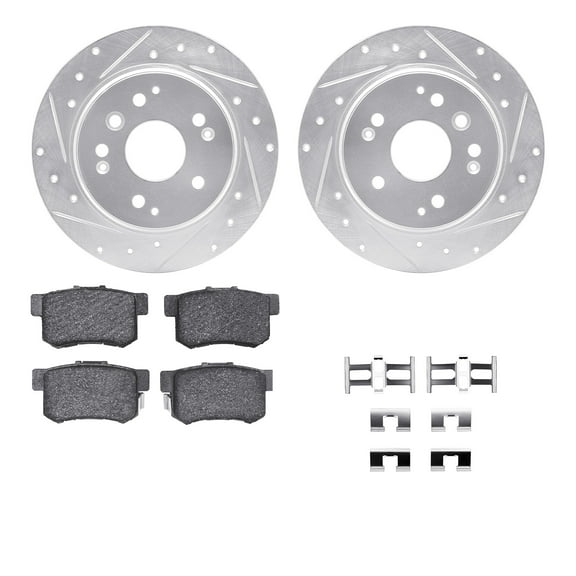 Dynamic Friction Company Rear Brake Rotors-Drilled and Slotted-Silver with 5000 Advanced Brake Pads includes Hardware 7512-58022