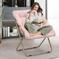thumbnail image 3 of QRKD Foldable Oversized Moon Chair, Large Soft Lazy Cozy Comfortable Faux Fur Square Saucer Moon Chair for Teens and Adults, Light Pink, 3 of 10