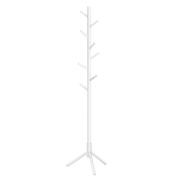 Perchero de madera maciza con 8 ganchos, 3 opciones de altura, para ropa, sombreros, bolsos, sala de estar, dormitorio, oficina en casa, blanco