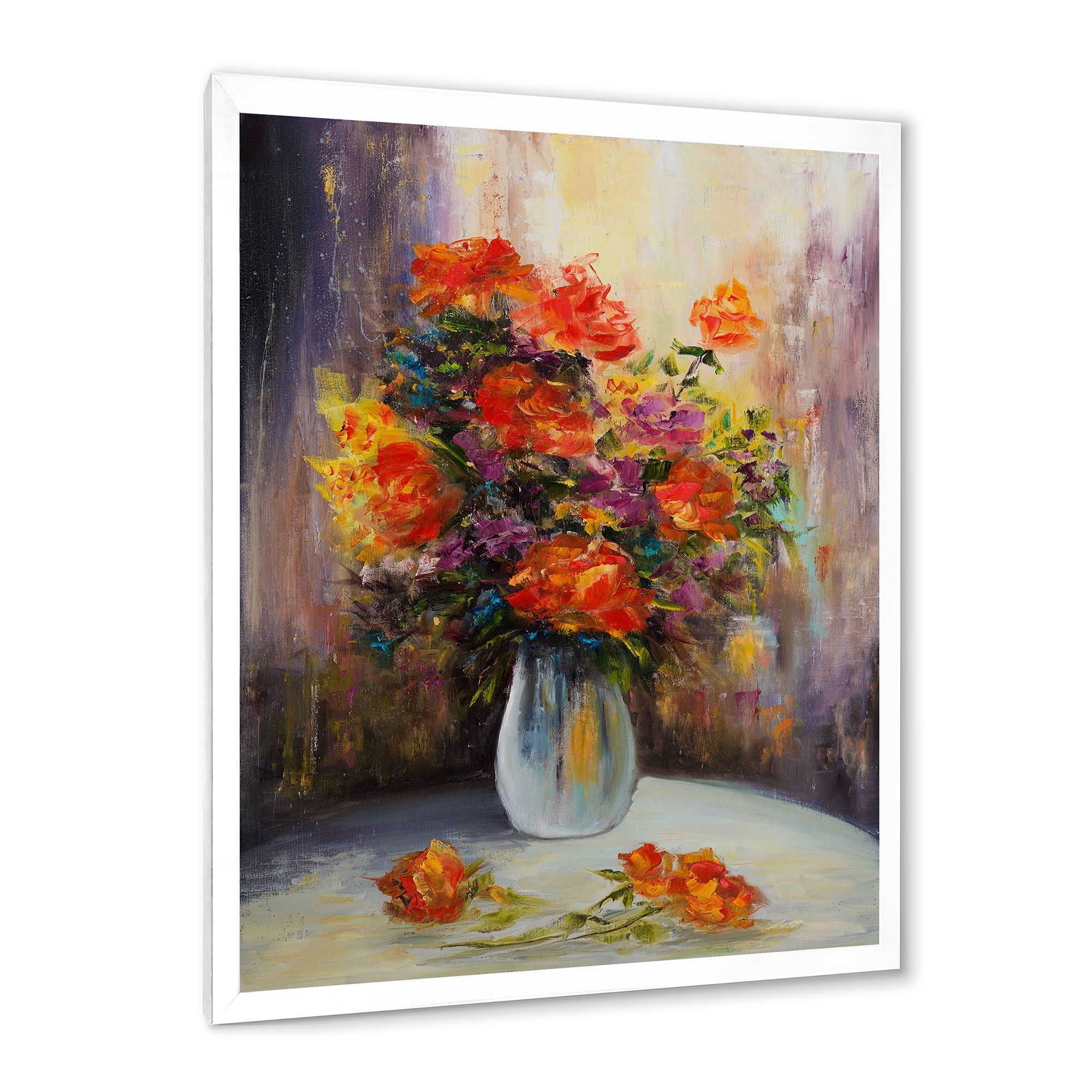 Designart 'Still Life Bouquet With Yellow and Red Flowers' Traditional Framed Art Print