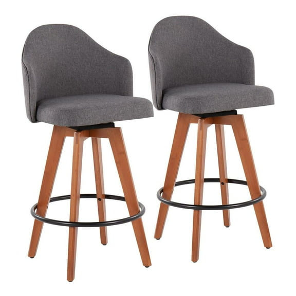 LumiSource Walnut Bamboo, Grey Fabric, Black Metal Ahoy Counter Stool - Set of 2