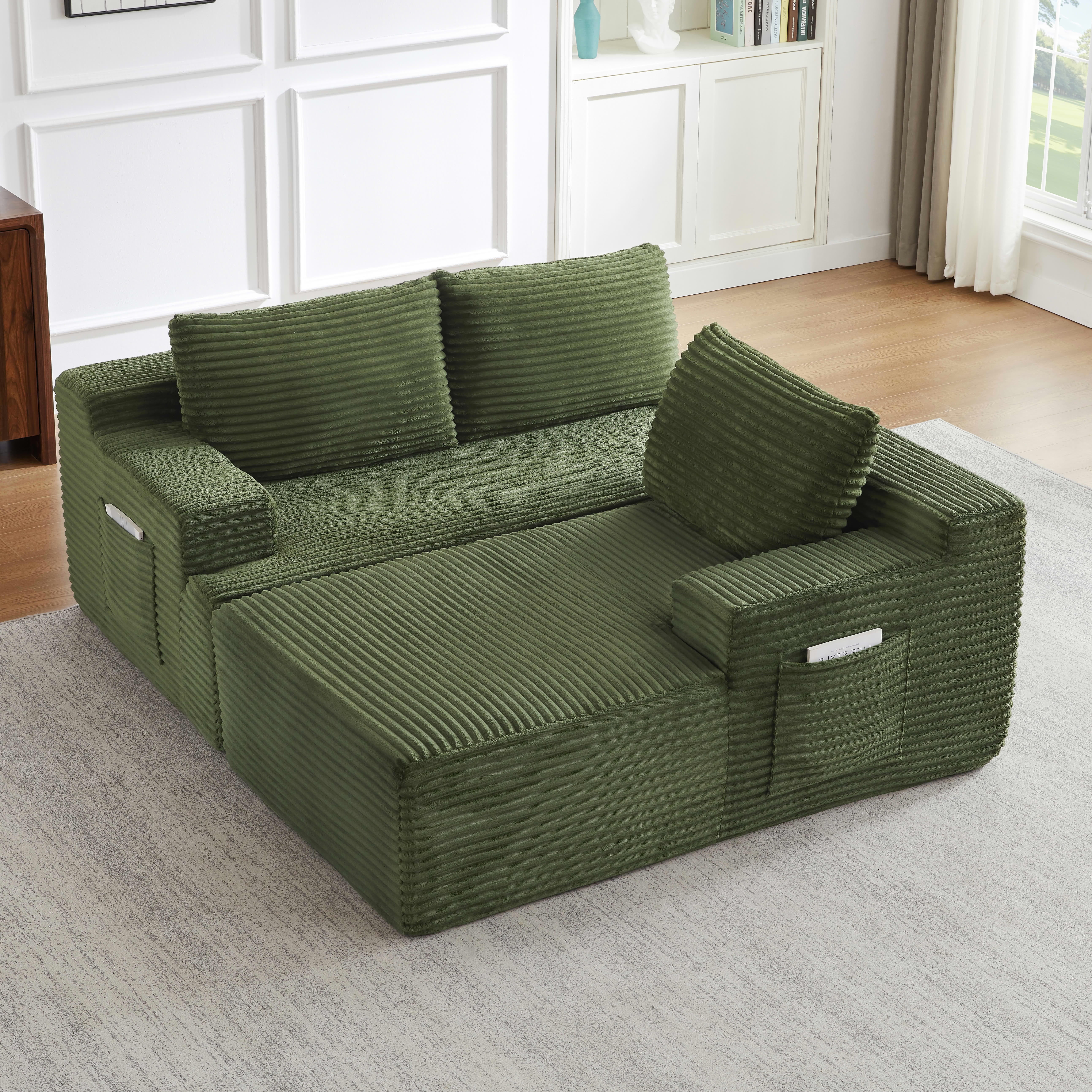 MAYEERTY L-Shaped Cloud Sectional Sofa, No Assembly Required Sleeper Couch for Bedroom & Apartment, 96×61" Green