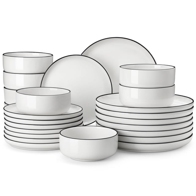 Juego de vajilla MALACASA Luna de porcelana blanca de 24 piezas