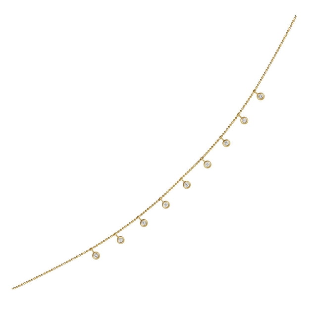 Collier en Or Jaune 14k avec Breloques en Diamants Ronds 18 Pouces