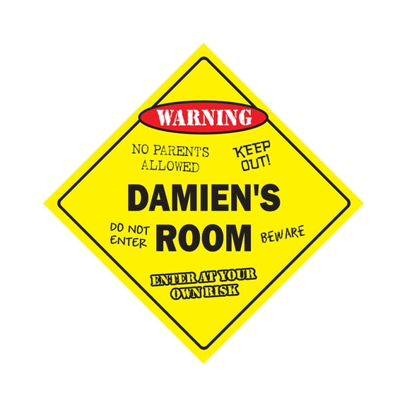 Damien's Room Sign Crossing Zone Xing | Indoor/Outdoor | 12" Tall kids bedroom decor door children's name boy girl