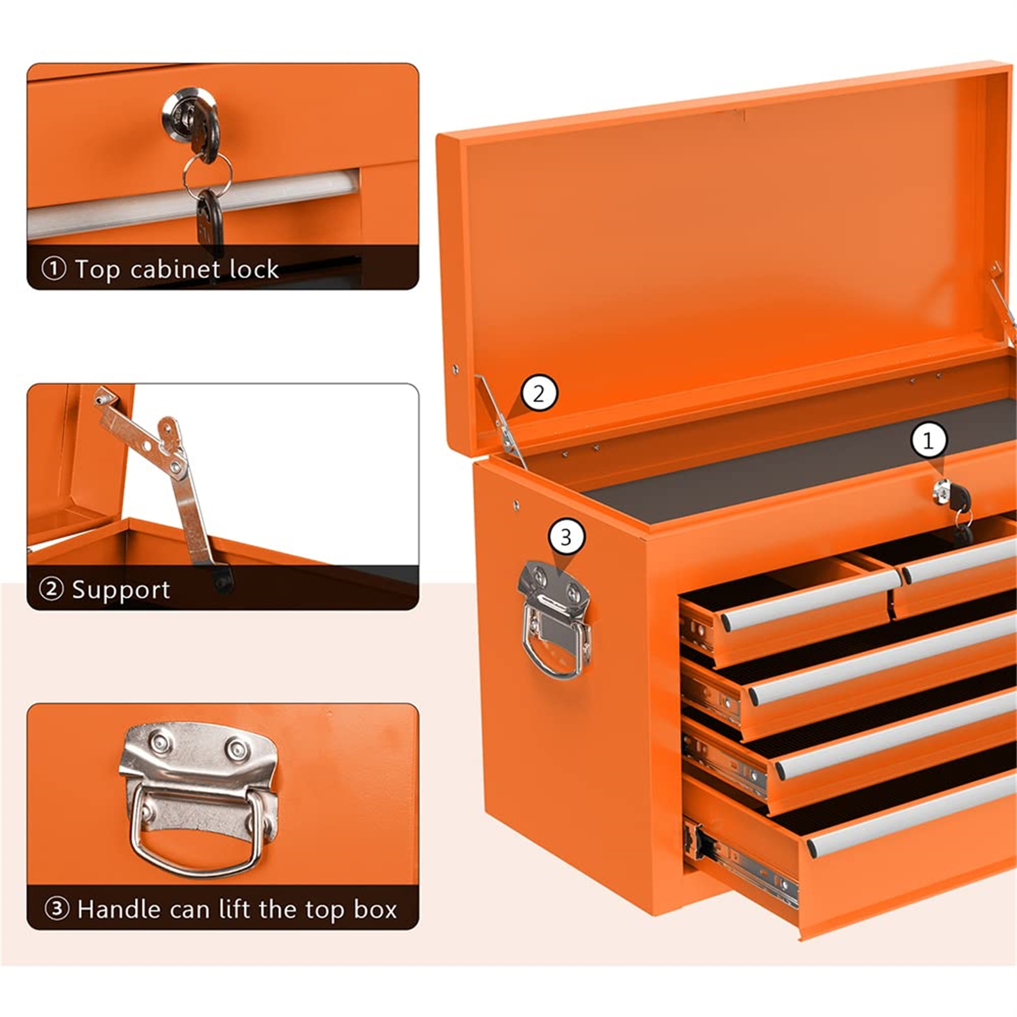 Aukfa Tool Box, 2 in 1 Steel Rolling Tool Chest & Cabinet On Wheels for Garage, 8-Drawers, Orange