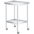 thumbnail image 1 of Table d'Appoint Roulante à 2 Niveaux en Acier Inoxydable – Tablette de Rangement Ajustable, Table de Préparation Robuste pour l'Extérieur et la Cuisine avec Roues – Chariot Utilitaire Résistant à la Rouille pour Patio, Maison – Double Couche, Taille : 24x24x35 Po, 1 of 7