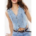 thumbnail image 4 of Women'S Denim Vest Sleeveless V Neck Jean Vest Top Button Down Crop Waistcoat Vest Blue S, 4 of 9