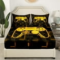 thumbnail image 3 of Erosebridal Video Game Bed Sheets Set Queen Size,Black Golden Bedding Sets Queen Size,Futuristic Cubes Bed Sheets Queen,Microfiber Gamepads Room Decorative,4-Piece, 3 of 7
