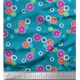thumbnail image 1 of Soimoi Blue Cotton Poplin Fabric Artistic Flower & Geometric Print Sewing Fabric Yard 42 Inch Wide, 1 of 3