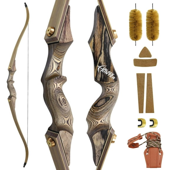 Black Hunter Bow 60 Inch Archery Takedown Recurve Bow 20-60 Lbs Right Hand Hunting Bow with Stringer Tool Wooden Riser Archery Bow Set for Adults Shooting Practice
