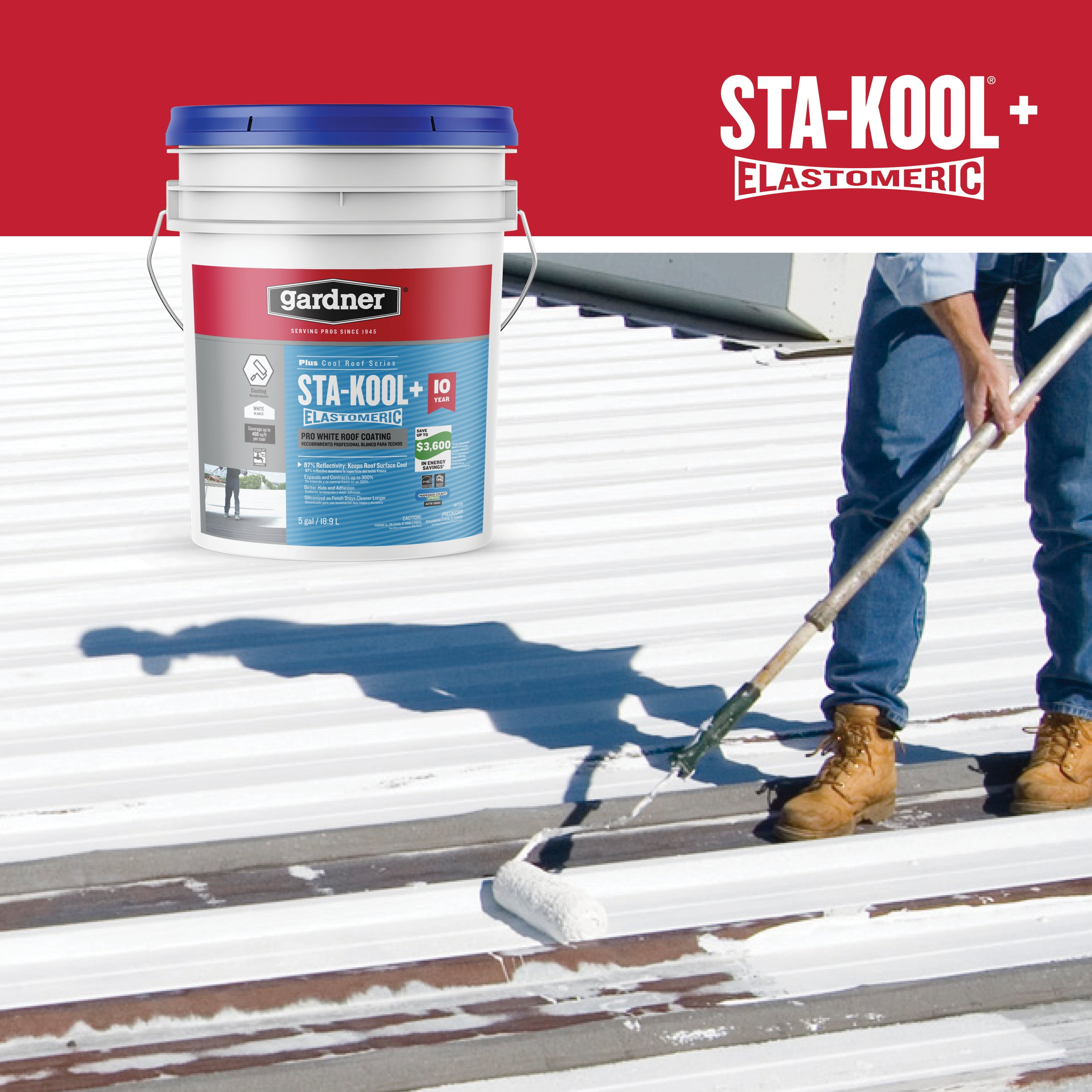 Gardner Sta-Kool 10YR Pro White Elastomeric Coating Elastomeric Pro White Roof Coating, White, 1 Gallon