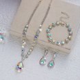 thumbnail image 5 of PISONIC Women Silver-Tone Multicolor Crystal Jewelry Set, Teardrop Necklace Drop Earrings Bracelet 3 Pcs Set, Crystal Bridal Wedding Party Prom Statement Jewelry Gift, 5 of 6