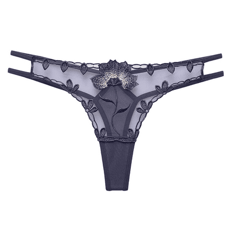 Fulorrnie Women s Sheer Lace Thong Panties Breathable Sexy Underwear Floral Embroidery  Blue  One Size