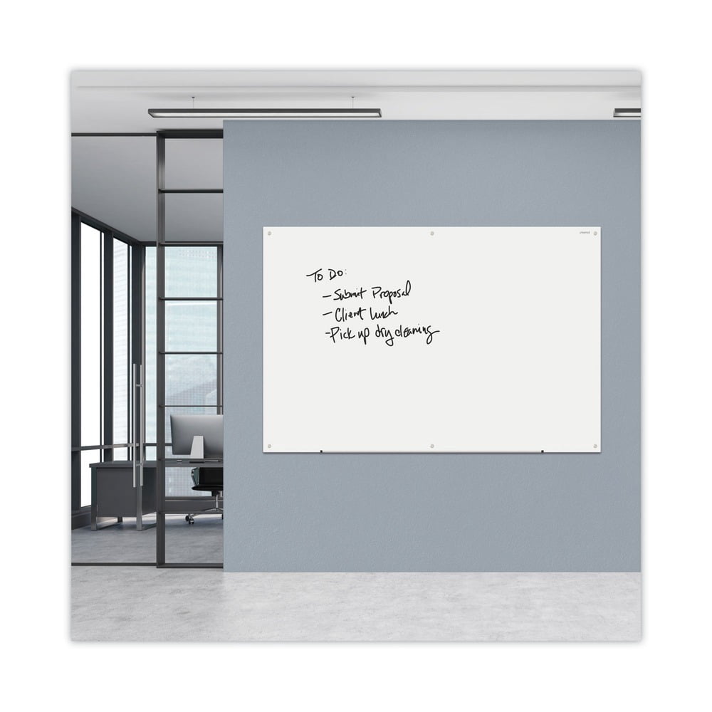 Universal Frameless Glass Marker Board, 72" x 48", White -UNV43234