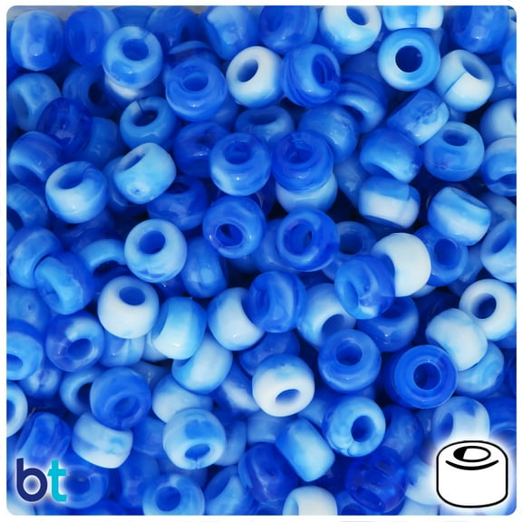 BeadTin Blue Marbled 9x6mm Barrel Pony Beads (300pcs)