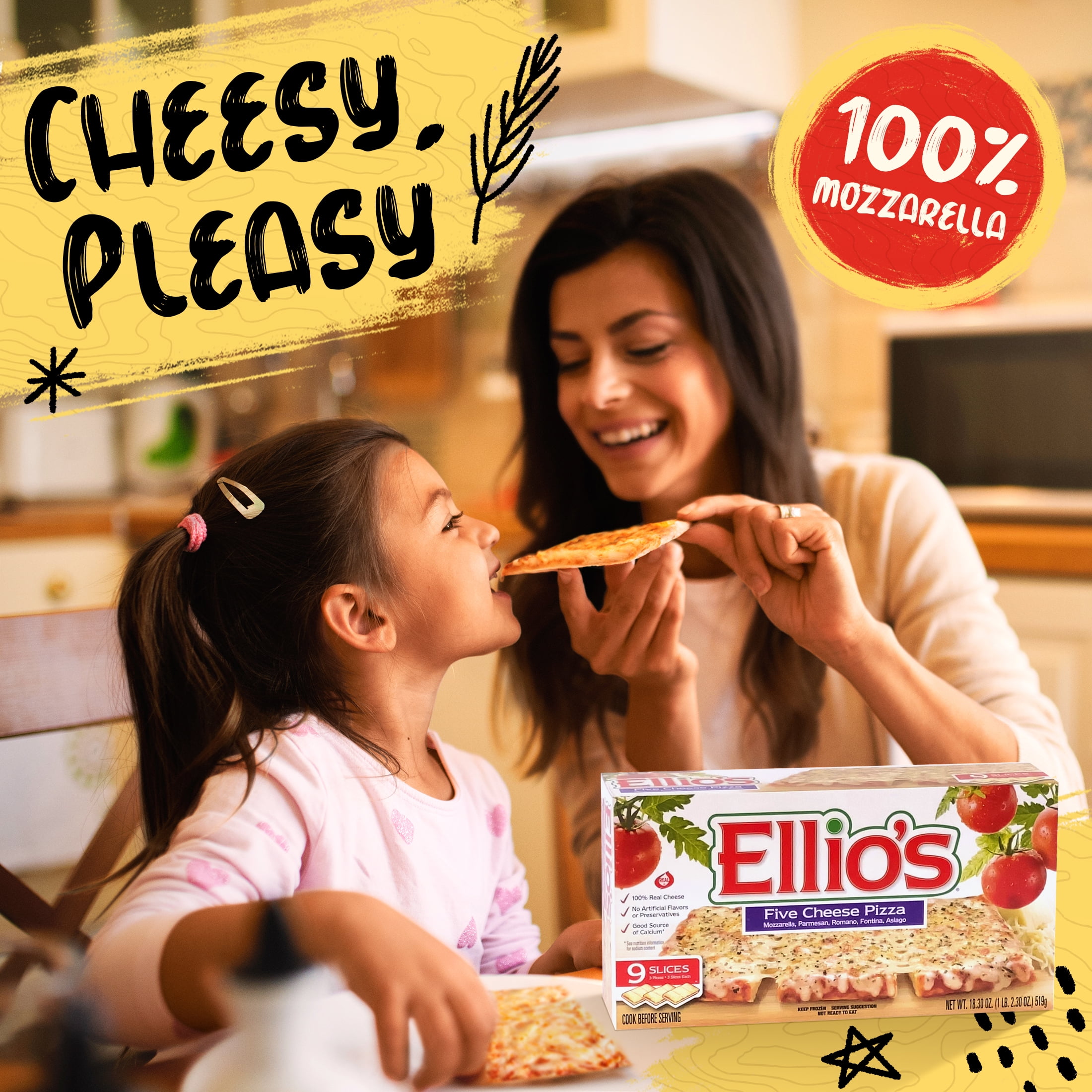 Ellio's Original Crust Five Cheese Pizza, 100% Real Cheese, Kid-Friendly, High Protein, Fast Cook Time, Ready in 6 Min in Air Fryer, Best Value Frozen Pizza, 18.3oz, 9 Count,