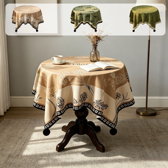 Round Tablecloth Coffee Table Cover Desktop Decor Bedroom Living Room Stain Resistant Decorative Cotton Linen Fabric Washable Dining Kitchen