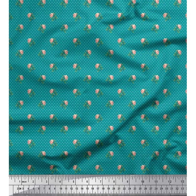 Soimoi Rayon Fabric Dot,Leaves & Rose Floral Print Sewing Fabric Yard 42 Inch Wide