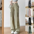 thumbnail image 3 of Basic Simple Womens High Waist Overalls Fashion Casual Straight Trousers - Pink S, 3 of 6