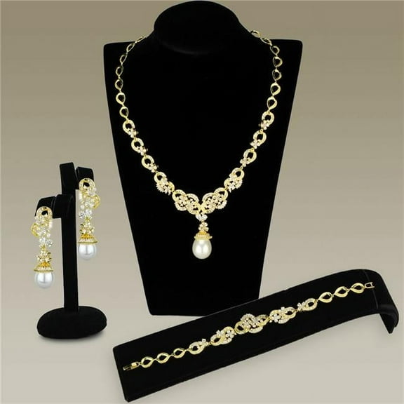 Alamode 3W945 Women Gold Brass Jewelry Sets with AAA Grade CZ in Clear