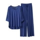 thumbnail image 1 of Conjunto de pijama de manga 3/4 para mujer: top con cuello en V y pantalones con cintura elástica, tejido de poliéster, ropa informal para estar por casa - Tallas L/XL, 1 of 3
