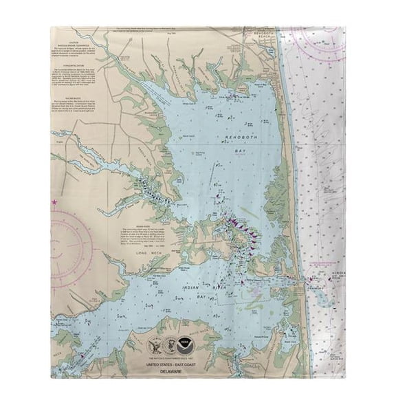 Betsy Drake BK12216RB 50 x 60 in. Reboboth Bay, DE Nautical Map Fleece Throw