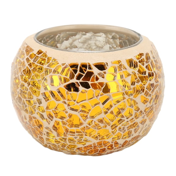 Handcrafted Gold Mosaic Glass Candle Holder - Romantic Tealight Holder for Table Decor (2.4 x 2.4 x 3.3 inches)