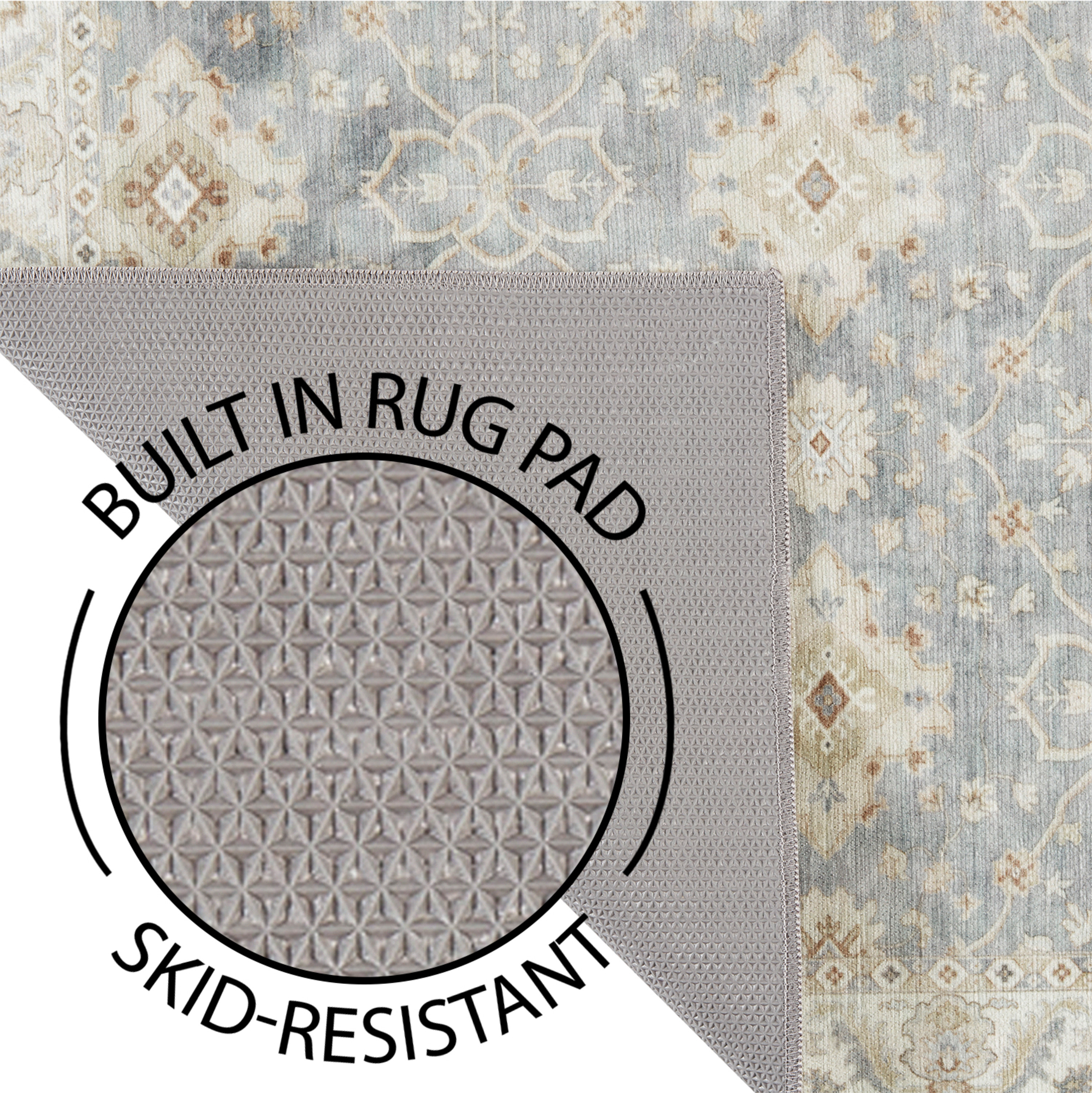 Blue/Taupe Medallion Washable Skid-Resistant Area Rug, 2' 7.5" x 4' 2"