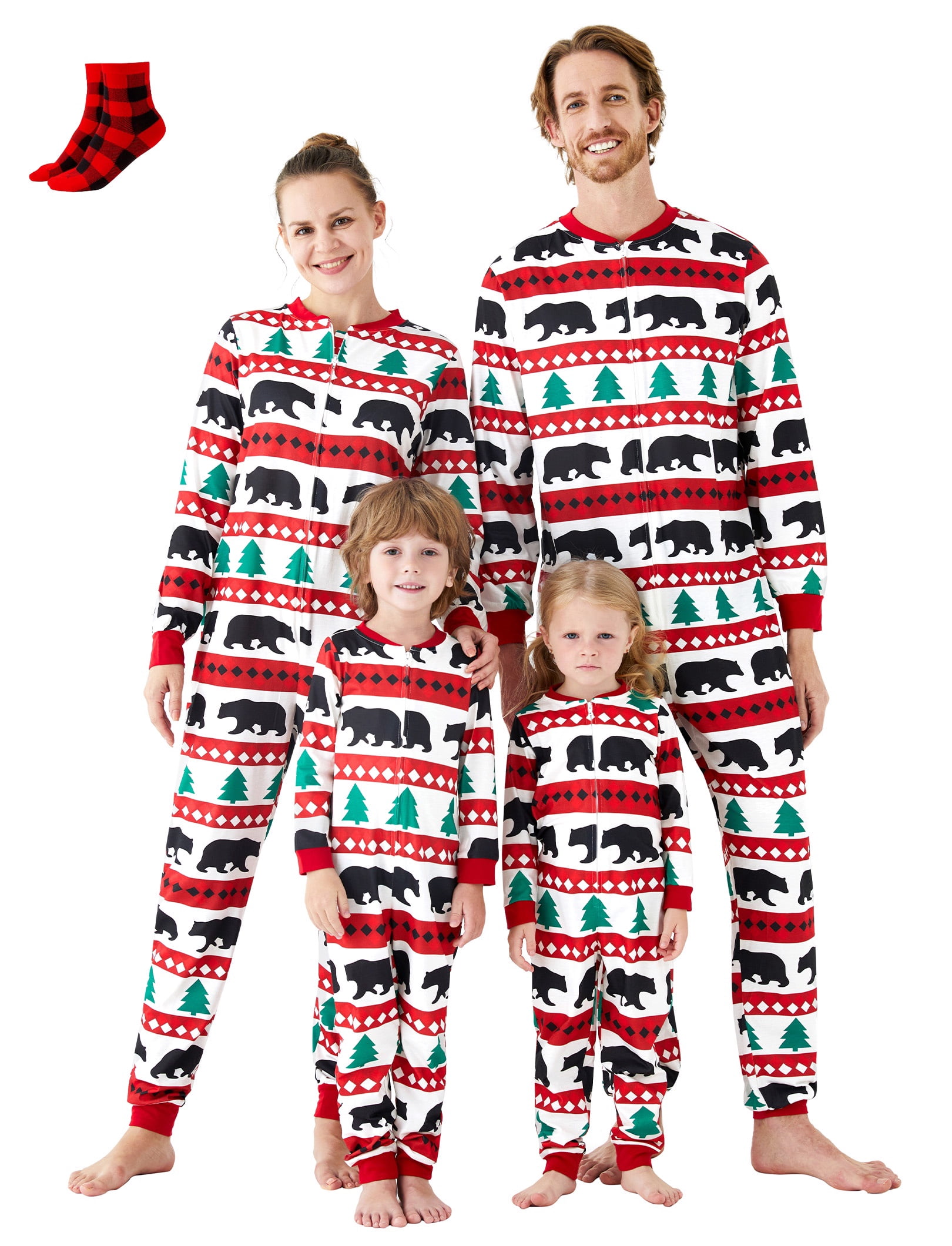 PatPat Christmas Pajamas Matching Family Onesies Couple Holiday Pjs for Men Polar Bear Patterned One Piece Pajamas with Socks, L