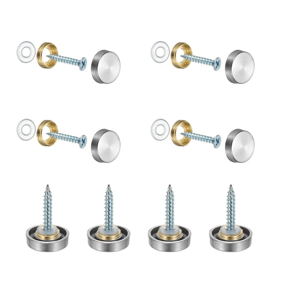 Uxcell Mirror Screws 304 Stainless Steel Decorative Caps Cover Nails Fasteners Brushed for Sign Advertising Hardware Silver 16mm