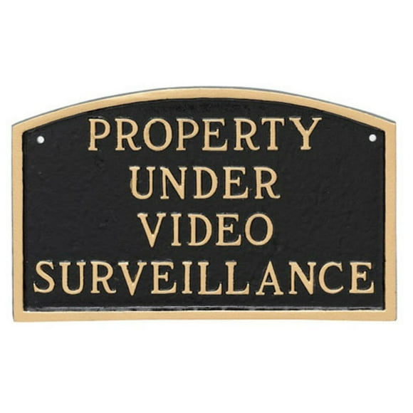 Montague Metal Products 5.5" x 9" Property Under Video Surveillance Statement Plaque & 23" Stake, Black/Gold