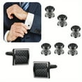 thumbnail image 6 of 8pcs Mens Carbon Fiber Cufflinks and Shirt Studs Set Tuxedo Shirts Business Wedding Silver Black Gold Tone, 6 of 8