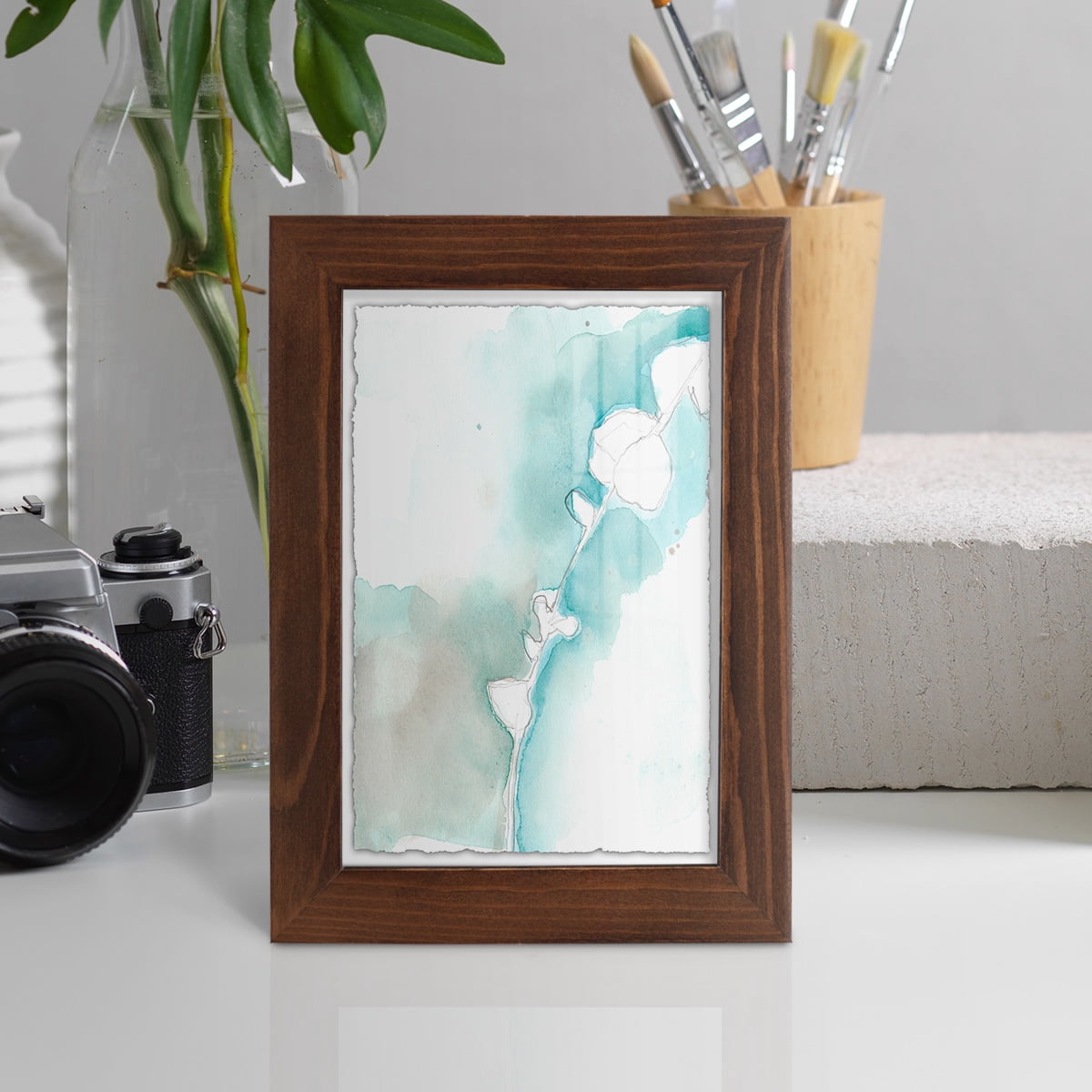 Ginkgo on Dusty Teal VII - Framed Print w/glass - Chestnut