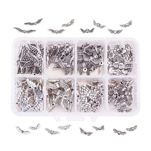 60/160pcs Angel Wing Small Hole Bead for Jewelry Making Antique Silver DIY Craft