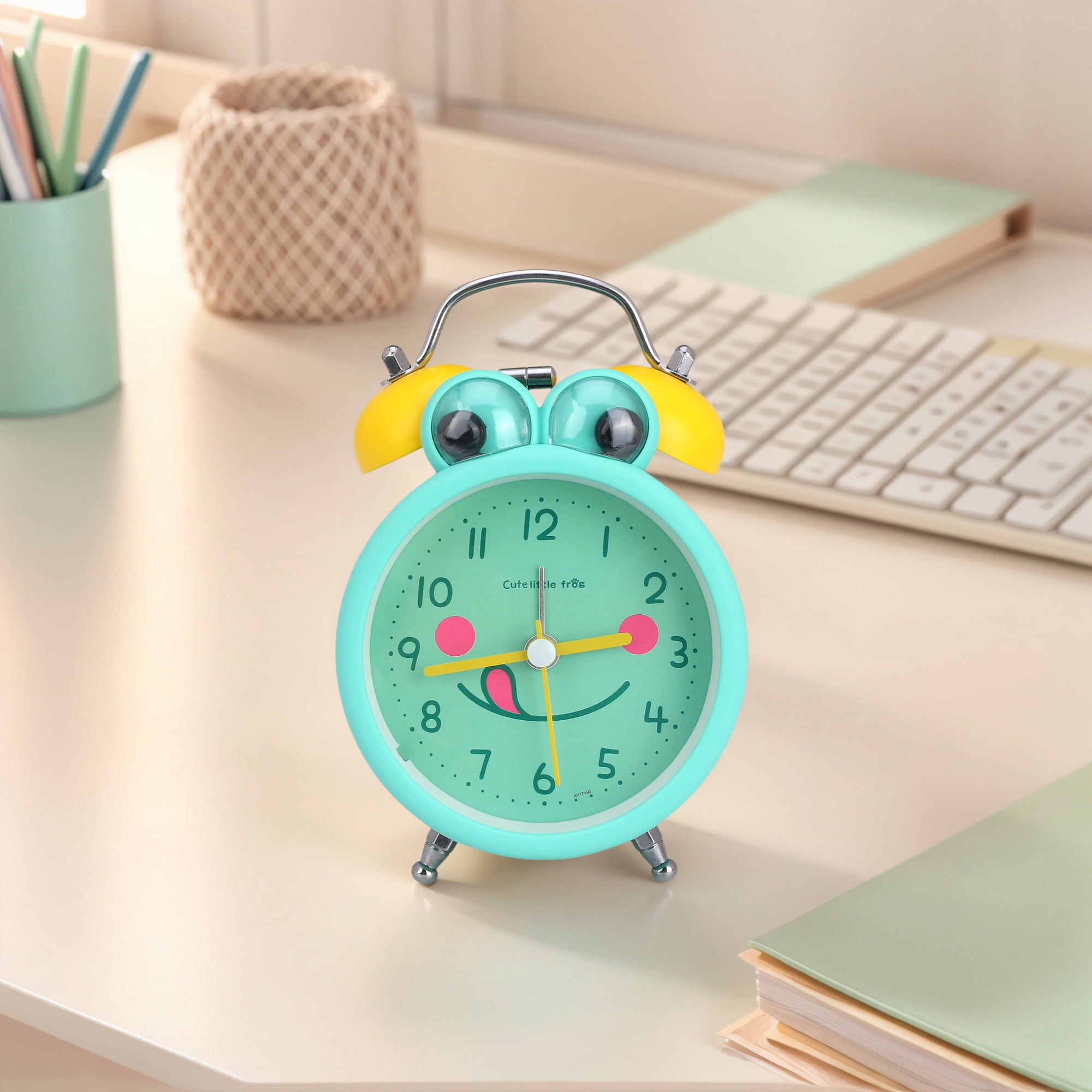 REGALWOVEN Cute Alarm Clock, Traditional Dual Bell Design, Loud Alarm, Frog Shape Design for Bedroom Blue 3.4"L x 2.1"W x 5.1"H