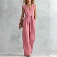 thumbnail image 2 of Women's V Neck Wide Leg Jumpsuit Sleeveless Belted Casual Dressy One Piece Outfit, 2 of 5
