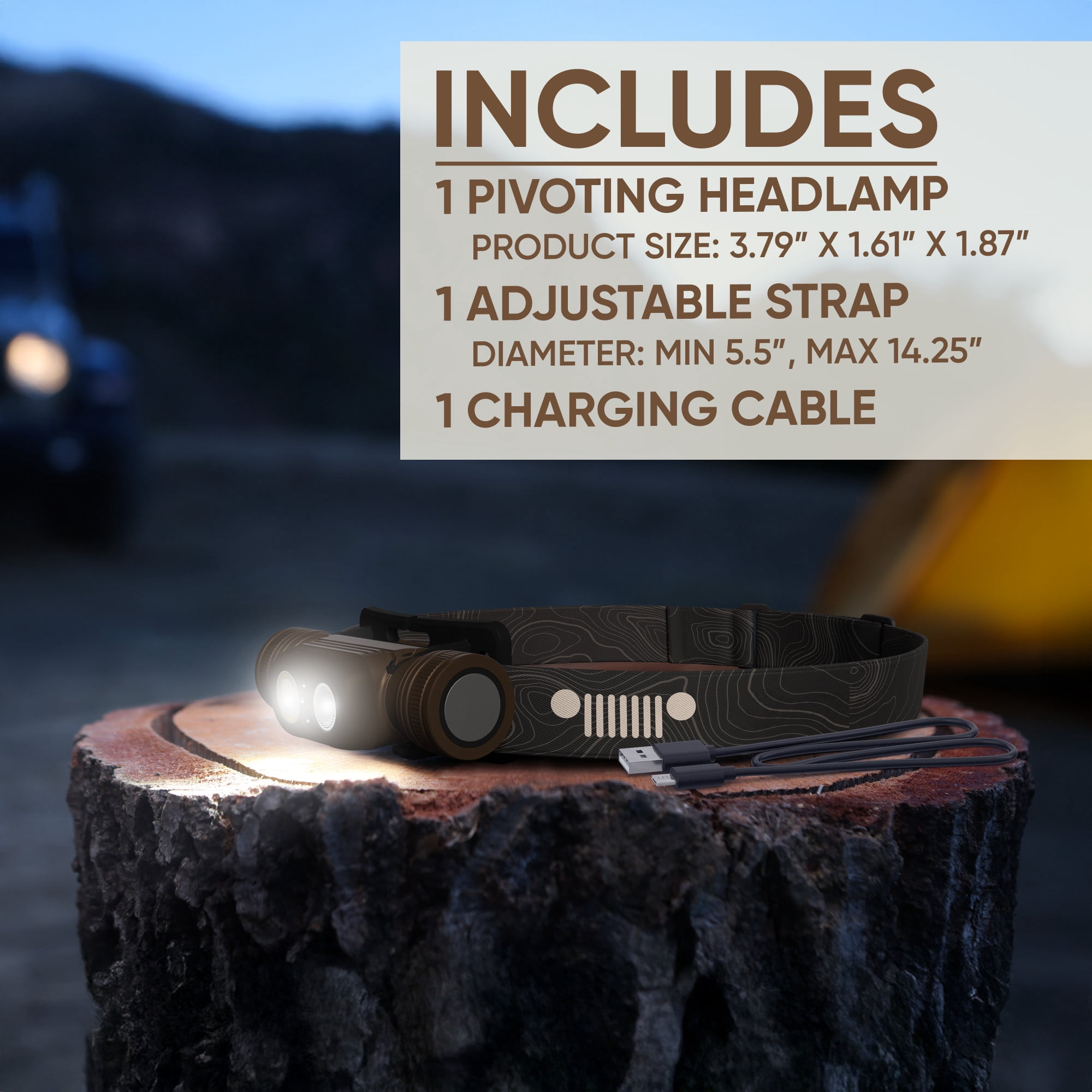 Jeep Rechargeable LED Headlamp, 2,100 Lumens, Hybrid Metal Design, Bright and Durable for Hunting, Running, Jogging, Hiking, Tactical and Outdoor Use