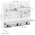 thumbnail image 3 of MyGift 2 Tier White Wood Wall Mounted Organizer Shelf with 6 Hooks, Rustic Rack, 3 of 7