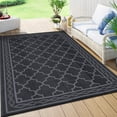 thumbnail image 2 of EastVita 9 x 12 ft Plastic Black and Gray Rectangular Beach Front Porches Patio Picnic RV Camping Garage Rhomb Border Modern Moroccan Area Rug, 2 of 8